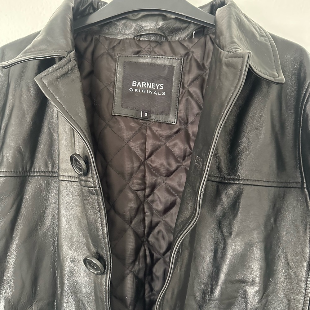 Black Barney’s Black Leather Reefer Jacket small - Picture 4 of 6